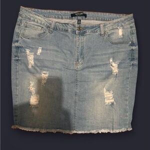 Wax Jean Light Wash Distressed Denim Mini Skirt